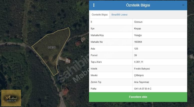 MABEL GAYRİMENKUL KEŞAP / YOLAĞZI/ YOL KENARI FIRSAT BAHÇE